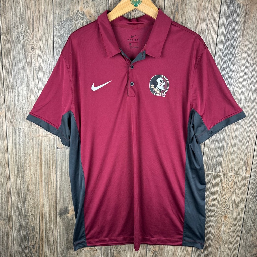 Nike Florida State Seminoles FSU Polo Shirt Mens XL Dri-FIT Garnet Charcoal Logo
